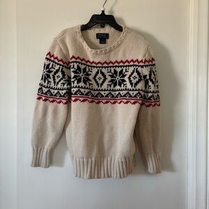 Polo by Ralph Lauren Knit Sweater in Cream with Red and Navy Design Boys 7